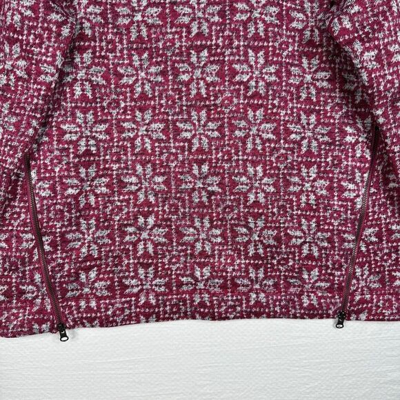 Talbots Hoodie Sweatshirt Womens XL‎ Pink White Fair Isle Fleece Pullover Cozy - Picture 3 of 11